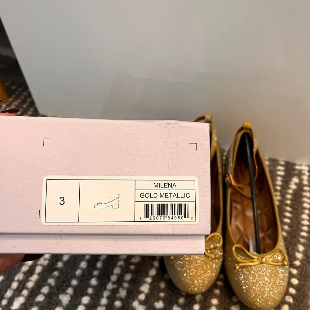 Aerosoles Milena Shoes Girls 3 Gold Metallic Glitter‎ Block Heel Ballet NIB Gift